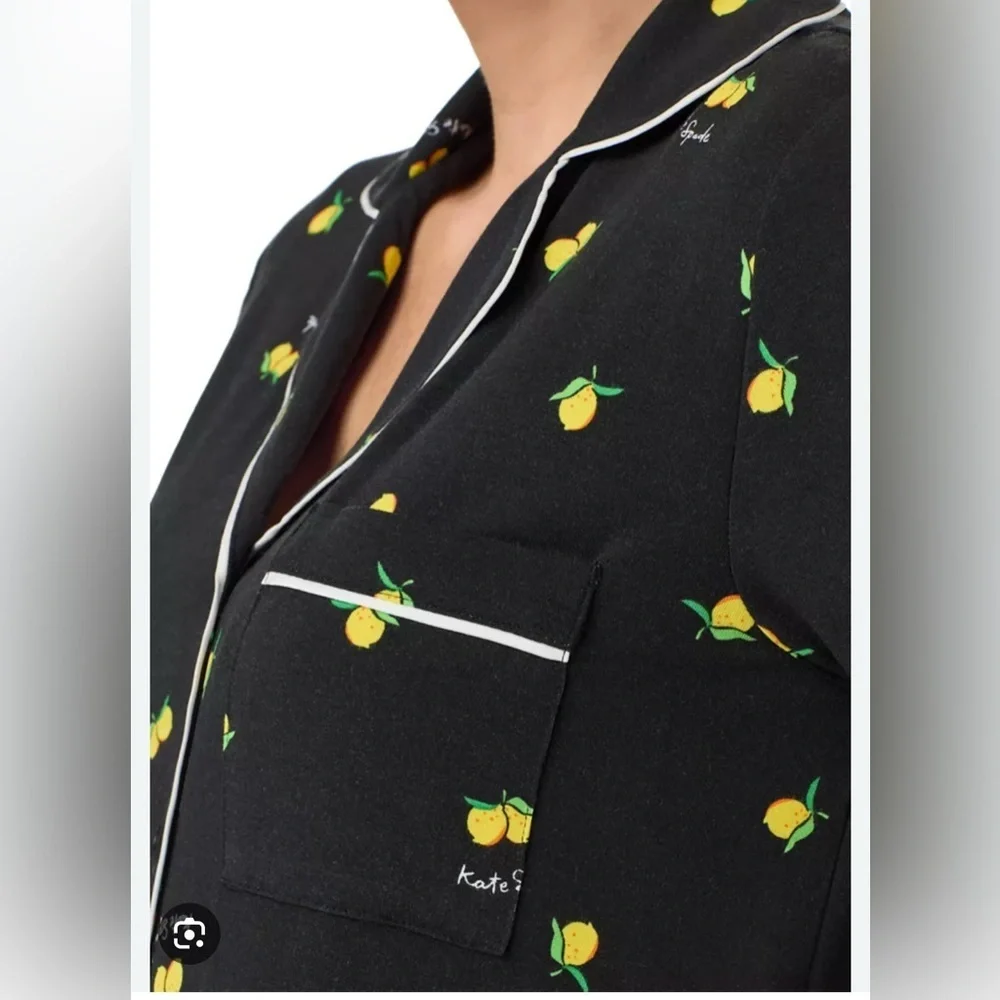 NWT Kate Spade Modal Short Set, Medium, Black Piped w/lemons - Picture 1 of 8